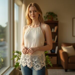 Ella Moss Ivory Sleeveless Crochet Top Shirt
